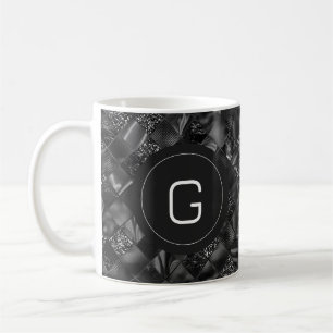 Modern Monogrammed Black Faux Glitter Pattern Coffee Mug