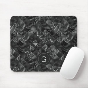 Modern Monogrammed Black Faux Glitter Pattern Mouse Pad