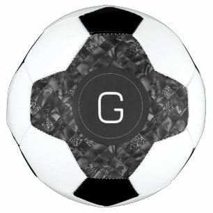 Modern Monogrammed Black Faux Glitter Pattern Soccer Ball