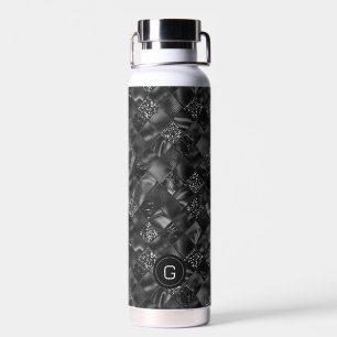Modern Monogrammed Black Faux Glitter Pattern Water Bottle
