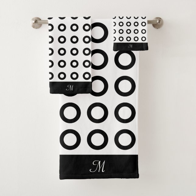 Modern Monogrammed Black & White Bath Towel Set (Insitu)
