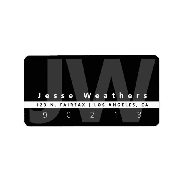 Modern Monogrammed | Black White & Grey Address Label (Front)