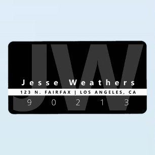 Modern Monogrammed   Black White & Grey Address Label