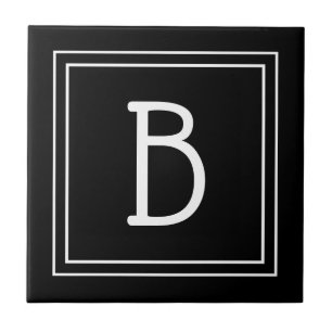 Modern Monogrammed Black & White Initial Simple Ceramic Tile
