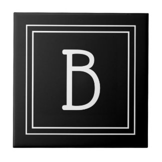 Modern Monogrammed Black & White Initial Simple Ceramic Tile