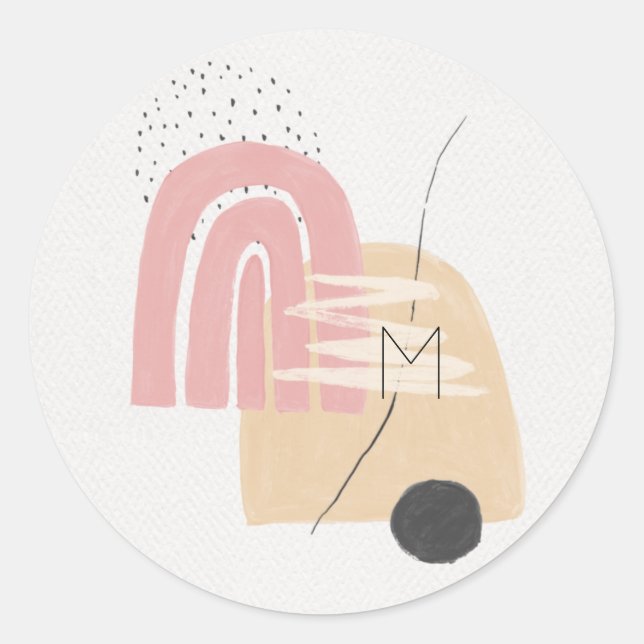 Modern Monogrammed Blush Pink Rainbow Classic Round Sticker (Front)