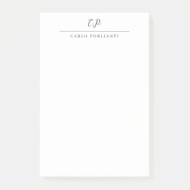 Modern Monogrammed Calligraphy Plain Simple Name Post-it Notes (Front)