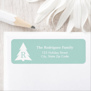 Modern Monogrammed Christmas Tree on Mint Green Return Address Label