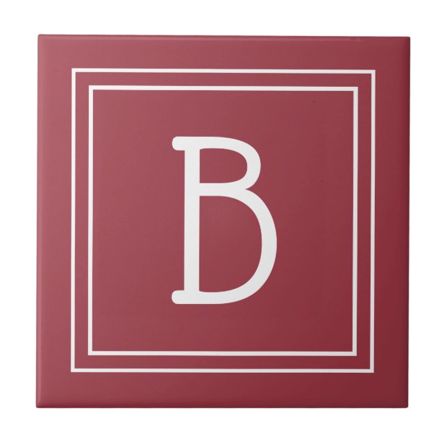 Modern Monogrammed Crimson Red & White Initial Ceramic Tile (Front)