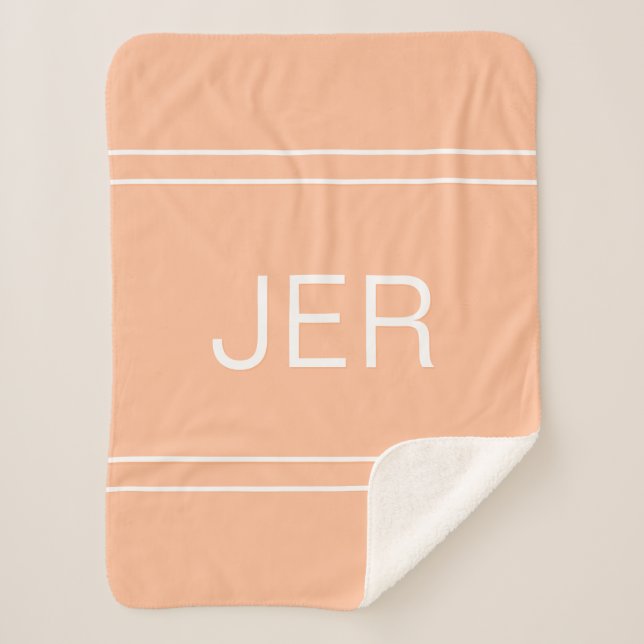 Modern Monogrammed Custom Classic Initials Peach  Sherpa Blanket (Front)