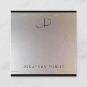 Modern Monogrammed Gold Silver Template Glamour Square Business Card