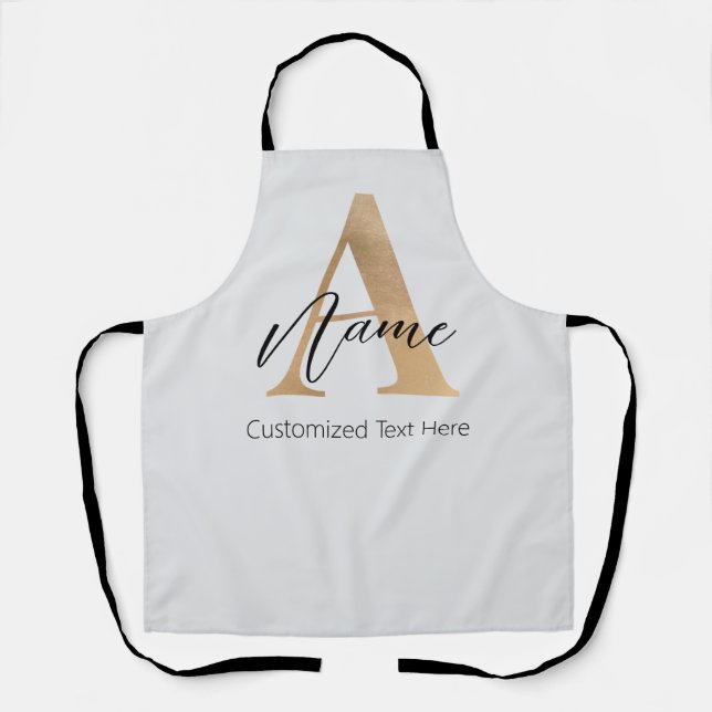 Modern Monogrammed Initial A & Name Personalised Apron (Front)