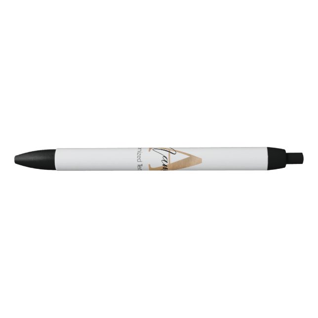 Modern Monogrammed Initial A & Name Personalised Black Ink Pen (Front)