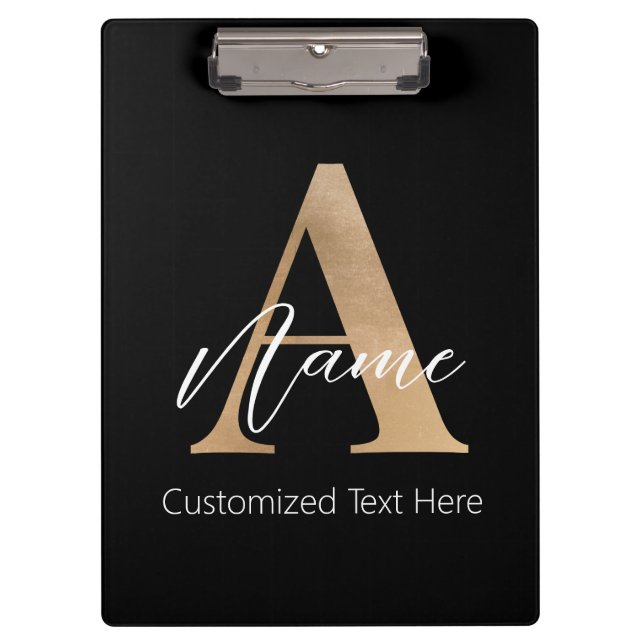 Modern Monogrammed Initial A & Name Personalised Clipboard (Front)