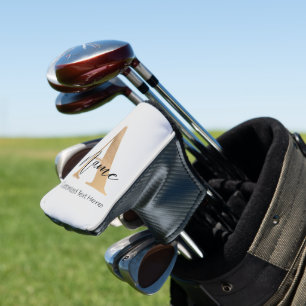Modern Monogrammed Initial A & Name Personalised Golf Head Cover