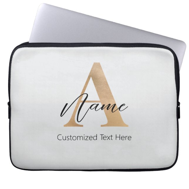 Modern Monogrammed Initial A & Name Personalised Laptop Sleeve (Front)