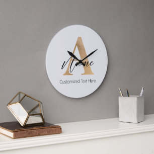 Modern Monogrammed Initial A & Name Personalised Large Clock