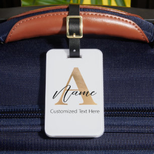 Modern Monogrammed Initial A & Name Personalised Luggage Tag