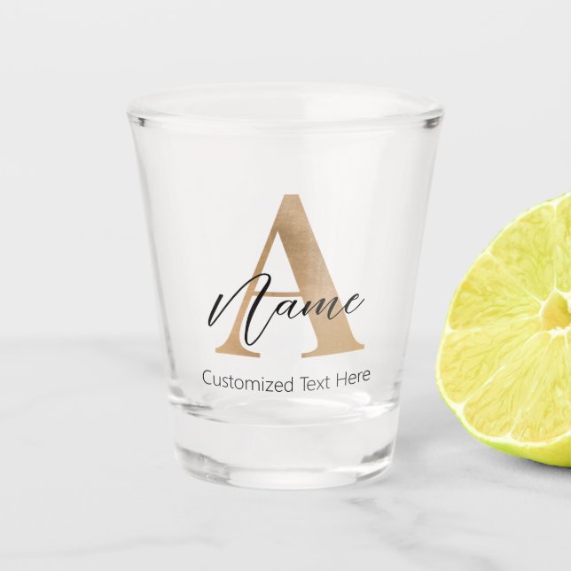 Modern Monogrammed Initial A & Name Personalised Shot Glass (Front)