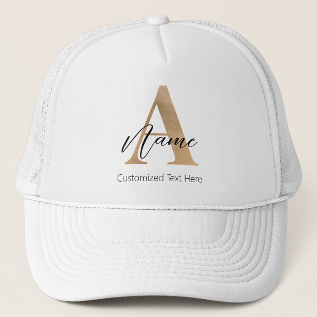 Modern Monogrammed Initial A & Name Personalised Trucker Hat (Front)