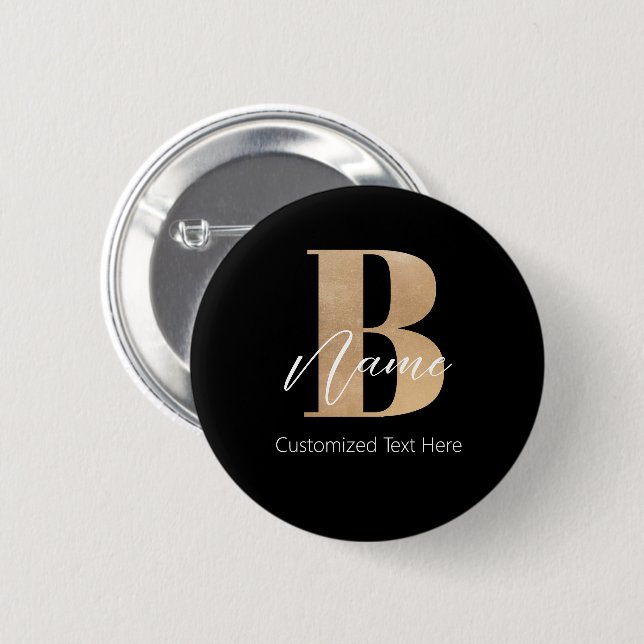 Modern Monogrammed Initial B & Name Personalised 6 Cm Round Badge (Front & Back)