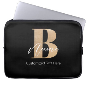 Modern Monogrammed Initial B & Name Personalised Laptop Sleeve