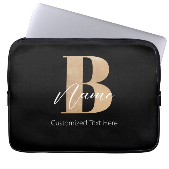 Modern Monogrammed Initial B & Name Personalised Laptop Sleeve (Front)