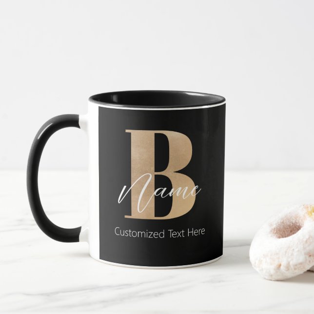 Modern Monogrammed Initial B & Name Personalised Mug (With Donut)