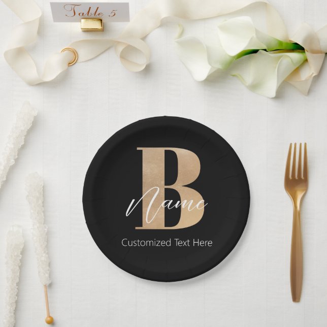 Modern Monogrammed Initial B & Name Personalised Paper Plate (Wedding)