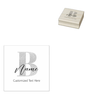 Modern Monogrammed Initial B & Name Personalised Rubber Stamp