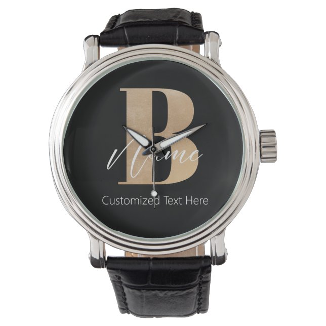 Modern Monogrammed Initial B & Name Personalised Watch (Front)