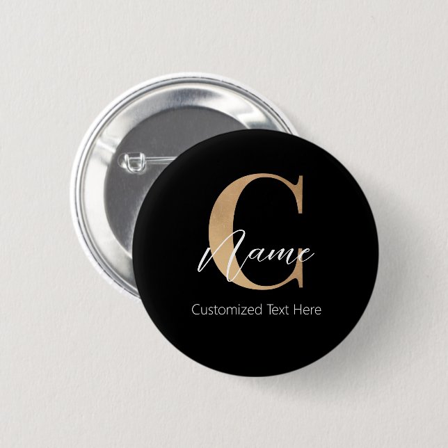 Modern Monogrammed Initial C & Name Personalised 6 Cm Round Badge (Front & Back)