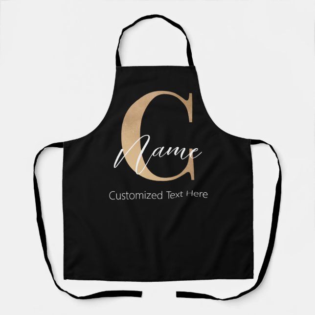 Modern Monogrammed Initial C & Name Personalised Apron (Front)