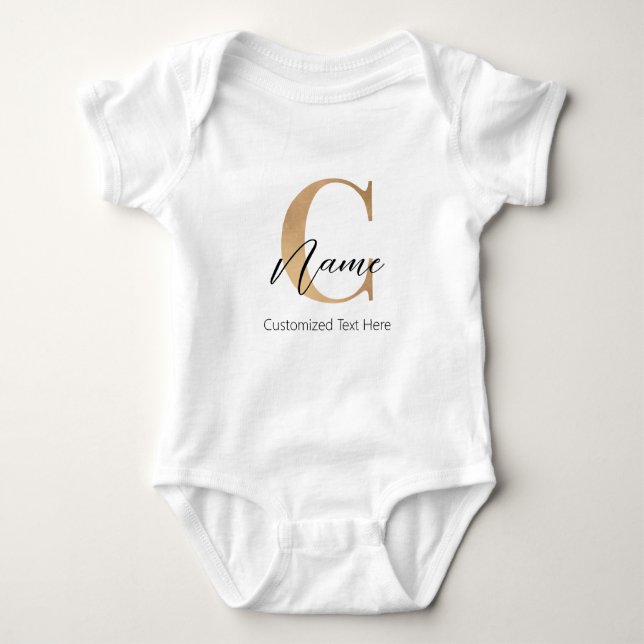 Modern Monogrammed Initial C & Name Personalised Baby Bodysuit (Front)