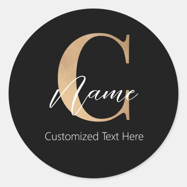 Modern Monogrammed Initial C & Name Personalised Classic Round Sticker (Front)