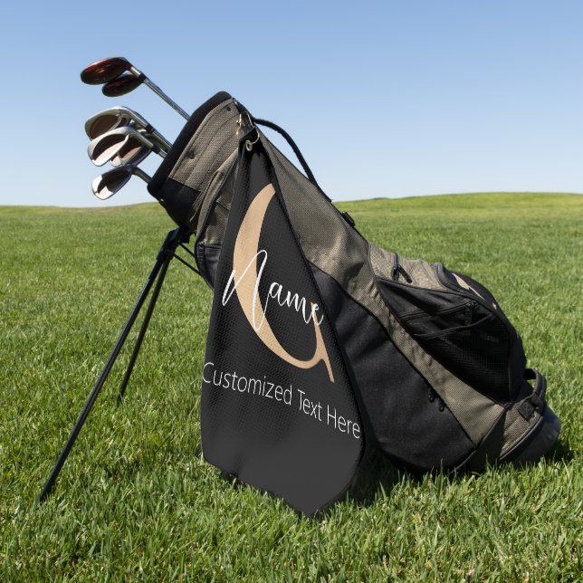 Modern Monogrammed Initial C & Name Personalised Golf Towel (Green)
