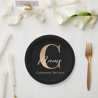 Modern Monogrammed Initial C & Name Personalised Paper Plate
