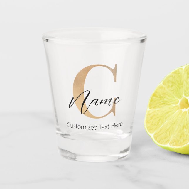 Modern Monogrammed Initial C & Name Personalised Shot Glass (Front)