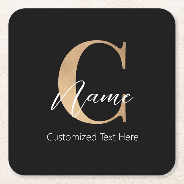 Modern Monogrammed Initial C & Name Personalised Square Paper Coaster (Front)
