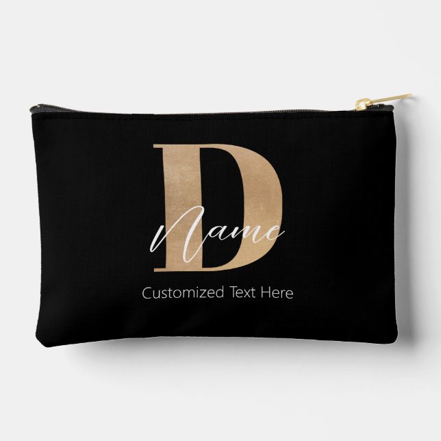 Modern Monogrammed Initial D & Name Personalised Accessory Pouch (Back)