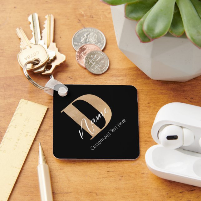 Modern Monogrammed Initial D & Name Personalised Key Ring (Desk)