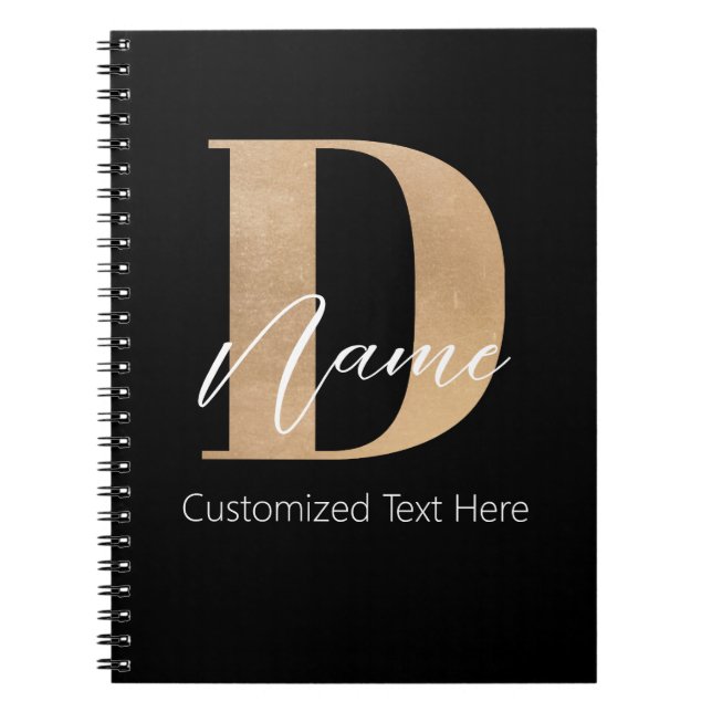 Modern Monogrammed Initial D & Name Personalised Notebook (Front)