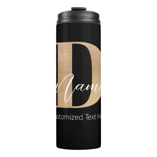 Modern Monogrammed Initial D & Name Personalised Thermal Tumbler (Front)