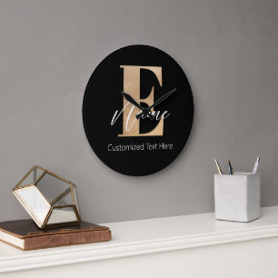 Modern Monogrammed Initial E & Name Personalised Large Clock