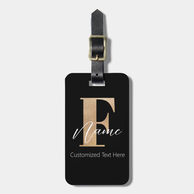 Modern Monogrammed Initial F & Name Personalised Luggage Tag (Front Vertical)