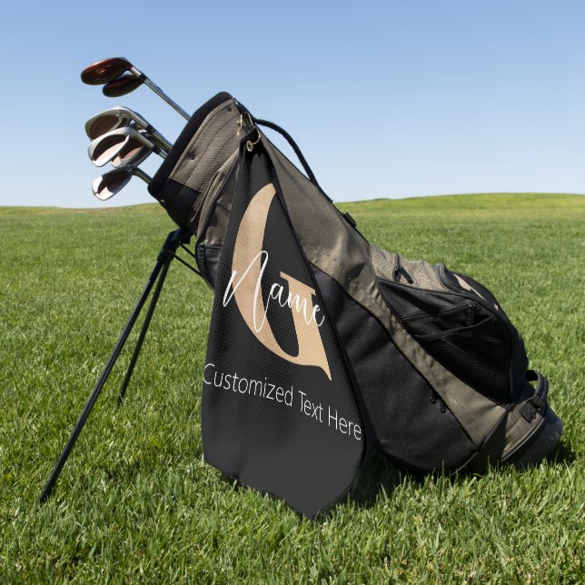 Modern Monogrammed Initial G & Name Personalised Golf Towel (Green)