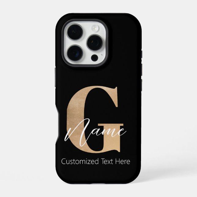 Modern Monogrammed Initial G & Name Personalised iPhone Case (Back)