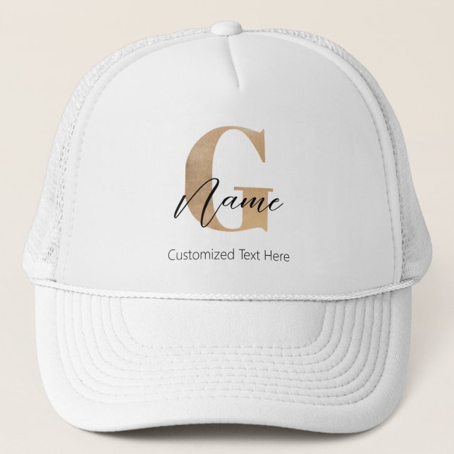 Modern Monogrammed Initial G & Name Personalised Trucker Hat (Front)