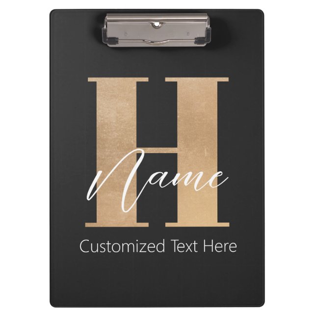 Modern Monogrammed Initial H & Name Personalised Clipboard (Front)