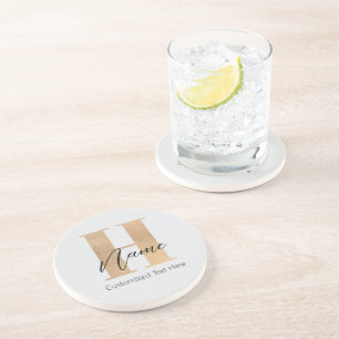 Modern Monogrammed Initial H & Name Personalised Coaster